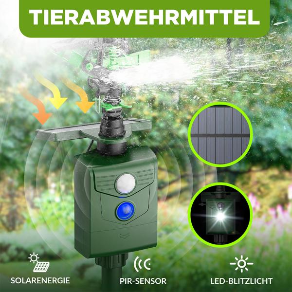 Universal Tiervertreiber mit Wasserstrahl & Bewegungssensor, solarbetrieb: Vertreibt Hunde, Katzen, Reiher & Wildtiere, schützt Ihren Garten effektiv