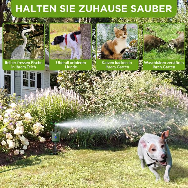 Universal Tiervertreiber mit Wasserstrahl & Bewegungssensor, solarbetrieb: Vertreibt Hunde, Katzen, Reiher & Wildtiere, schützt Ihren Garten effektiv