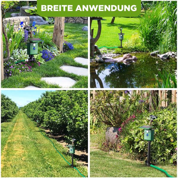 Universal Tiervertreiber mit Wasserstrahl & Bewegungssensor, solarbetrieb: Vertreibt Hunde, Katzen, Reiher & Wildtiere, schützt Ihren Garten effektiv