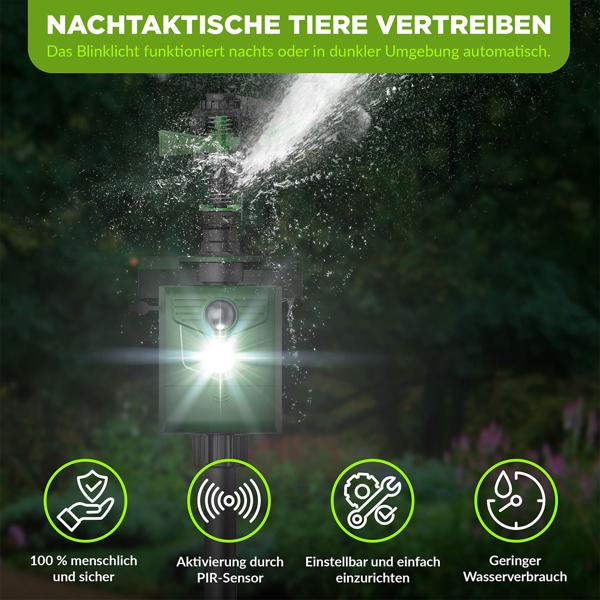Universal Tiervertreiber mit Wasserstrahl & Bewegungssensor, solarbetrieb: Vertreibt Hunde, Katzen, Reiher & Wildtiere, schützt Ihren Garten effektiv