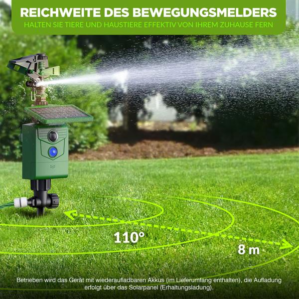 Universal Tiervertreiber mit Wasserstrahl & Bewegungssensor, solarbetrieb: Vertreibt Hunde, Katzen, Reiher & Wildtiere, schützt Ihren Garten effektiv