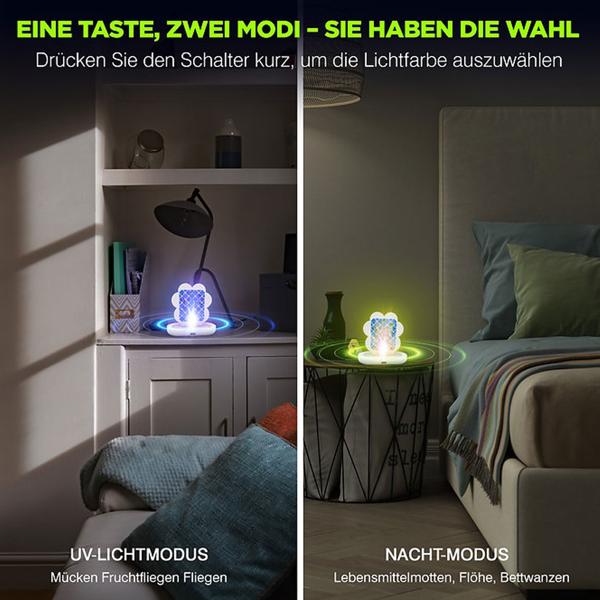 2er-Set Insektenfalle mit UV-Licht und Klebefolie: Ein geruchloser Insektenvernichter für Wohnraum, Schlafzimmer & Camping