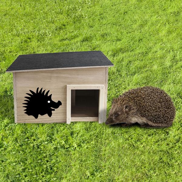Komplettset: Hochwertiges Igelhaus aus FSC-Holz, 40x32x24 cm mit Igelfutter „Kleine Mahlzeit“ – für einen sicheren Nist- und Überwinterungsplatz