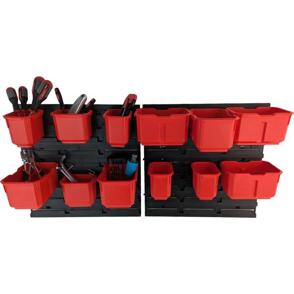 Hochwertige Werkzeugwand mit Werkzeugbehältern: Sichtlagerkästen mit Systemplatte für die professionelle Werkstatt - zur Organisation & Aufbewahrung