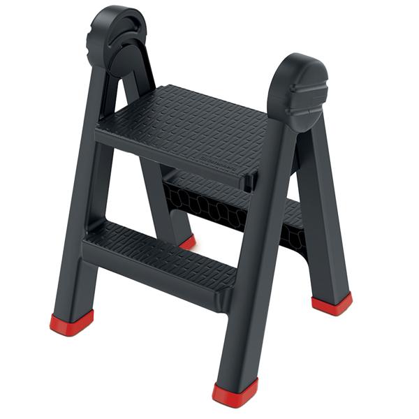 2-Stufen Doppel-Trittleiter klappbar: Sicher & mühelos in die Höhe – Robuster Kunststoff für stabilen Stand in Küche & Haushalt