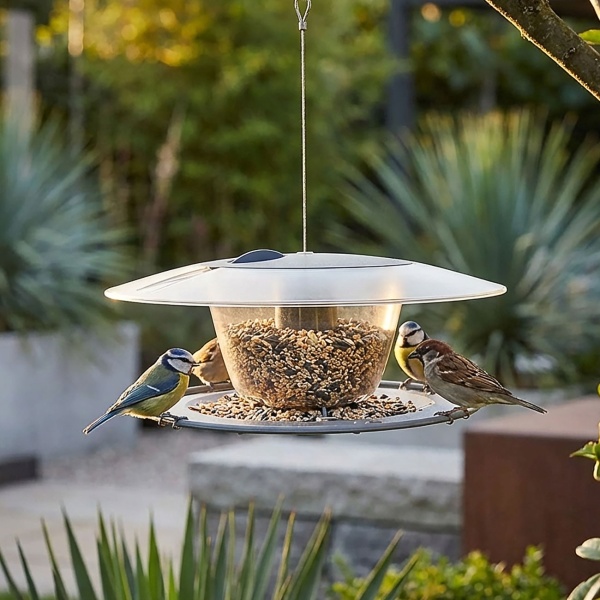 Modernes Vogelhäuschen zum Aufhängen - langlebig & pflegeleicht, stilvolle, steingraue Futterstelle für eine lebendige Tierwelt im Garten