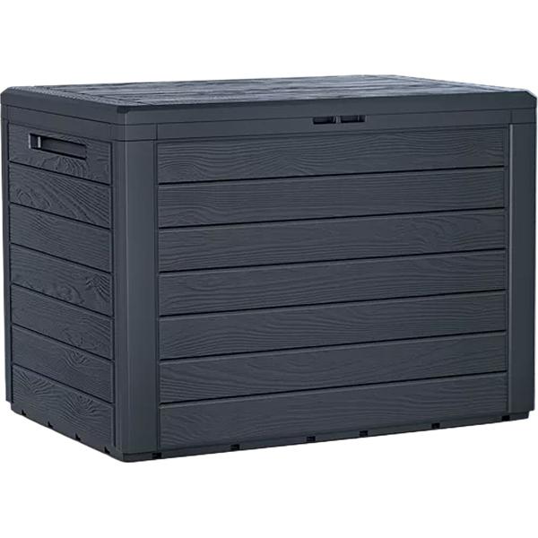 Robuste Gartenbox in Holzoptik, anthrazit – Perfekte Stauraumlösung für Kissen, Spielzeug & Gartengeräte