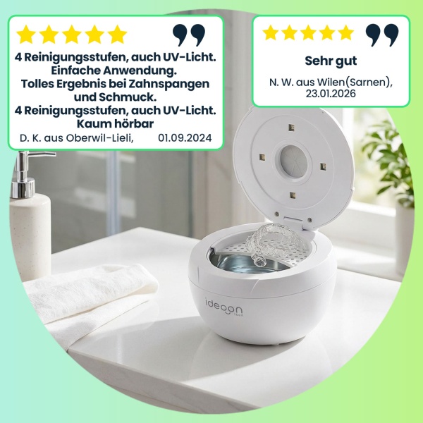 Profi Ultraschallreiniger 25 Watt, Hygienisch & Gründlich: Zahnspangenreiniger, Make-up-Pinselreiniger, Schmuckreiniger, u.v.m. – Klein & Effektiv