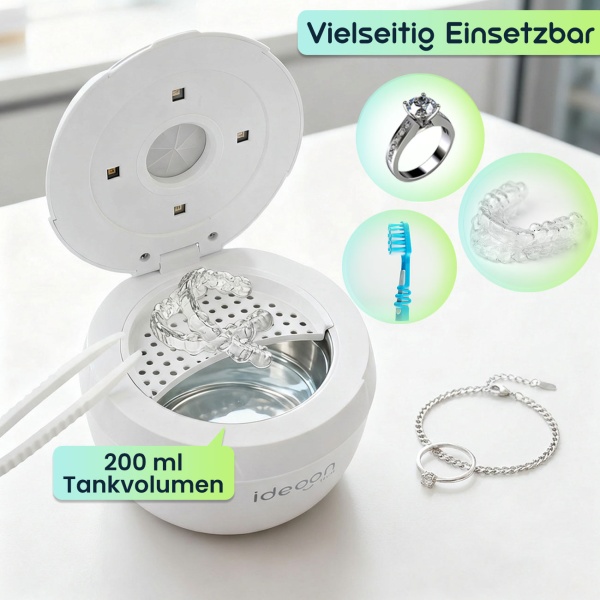 Profi Ultraschallreiniger 25 Watt, Hygienisch & Gründlich: Zahnspangenreiniger, Make-up-Pinselreiniger, Schmuckreiniger, u.v.m. – Klein & Effektiv