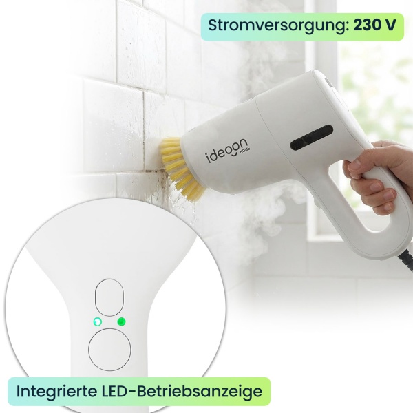 Profi 3in1 Dampfreiniger & Boden-Dampfbesen: 1200W Handgerät gegen Bakterien ohne Chemie für Boden, Bad, Möbel - in 15s startklar