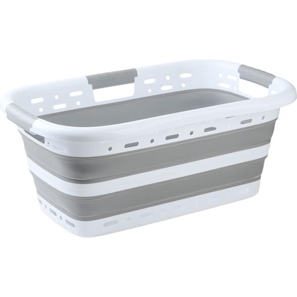 2er-Set Faltbarer Wäschekorb 41L - Platzsparender Wäschesammler aus Kunststoff mit Belüftung - Ultraflach 8,5 cm für Waschküche & Camping