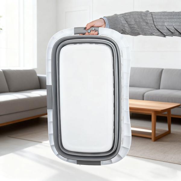 2er-Set Faltbarer Wäschekorb 41L - Platzsparender Wäschesammler aus Kunststoff mit Belüftung - Ultraflach 8,5 cm für Waschküche & Camping