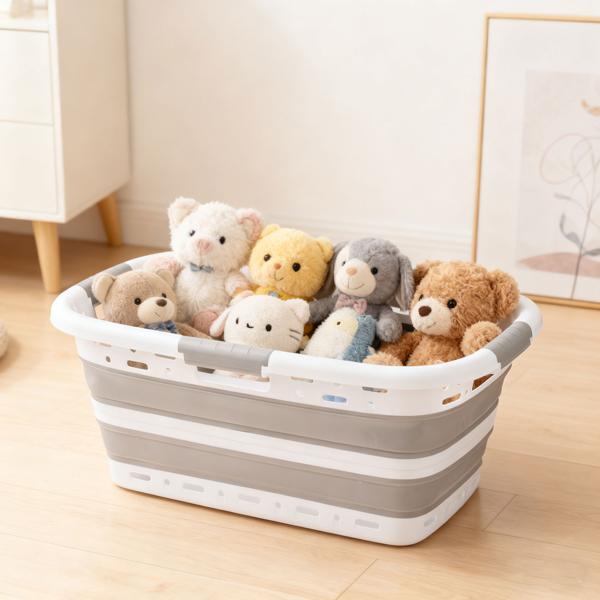 2er-Set Faltbarer Wäschekorb 41L - Platzsparender Wäschesammler aus Kunststoff mit Belüftung - Ultraflach 8,5 cm für Waschküche & Camping