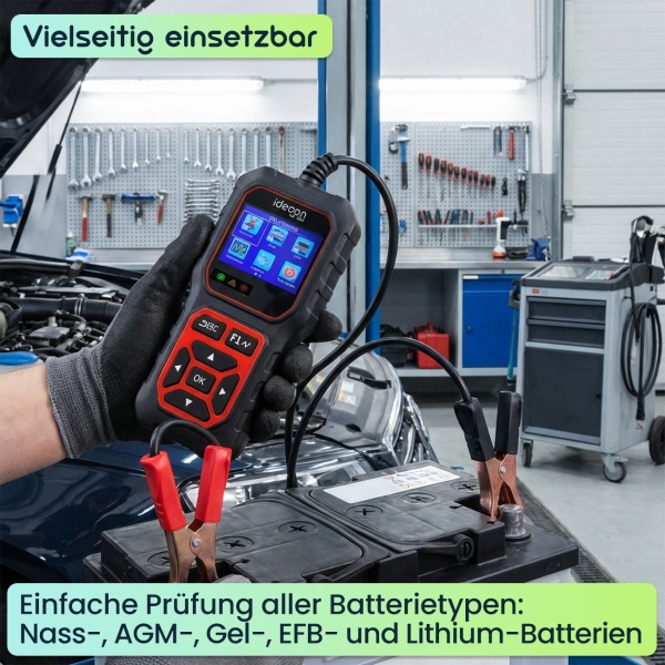 Digitaler 5-36V Batterietester mit 2.4 Zoll LCD Farbdisplay, Autobatterie Prüfgerät für Nass AGM Gel EFB Lithium, 12V 24V Starttest