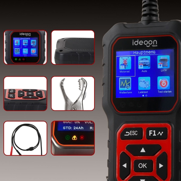 Digitaler 5-36V Batterietester mit 2.4 Zoll LCD Farbdisplay, Autobatterie Prüfgerät für Nass AGM Gel EFB Lithium, 12V 24V Starttest