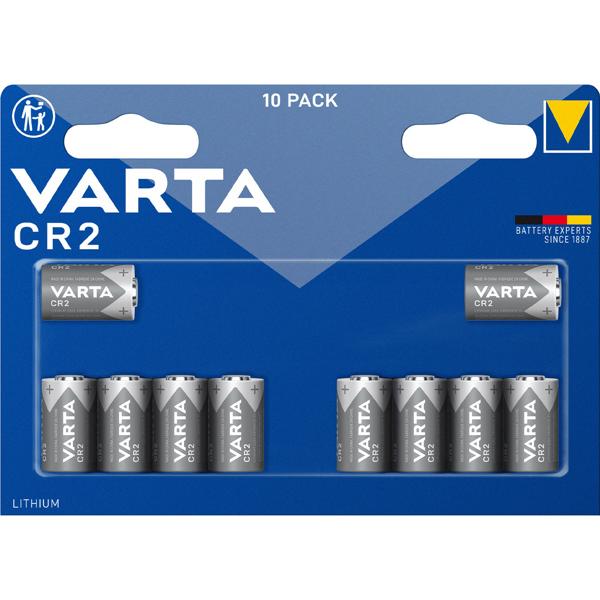 VARTA Photo Lithium-Batterie 10er-Set CR2 (CR17355) - 880 mAh 3 Volt für Digitalkameras, Alarmanlagen & Sensoren - Ø15.6x27mm