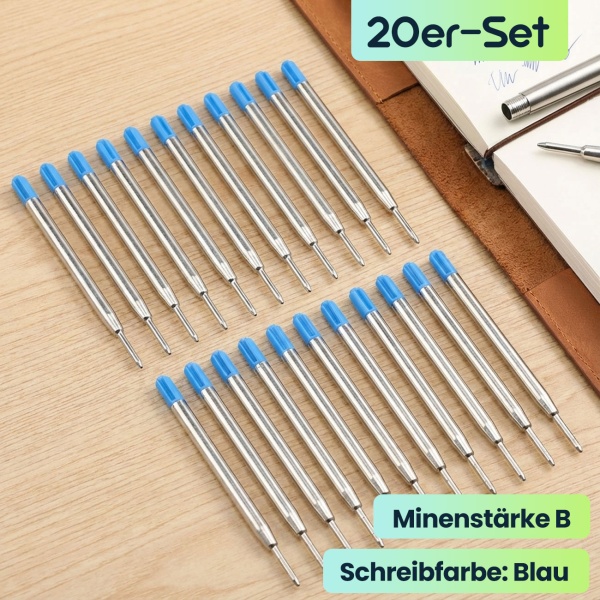 10er-Set Kugelschreiber-Minen in Minenstärke B, Blau – Universelle Ersatzminen für Kugelschreiber – Langlebig für Büro und Alltag