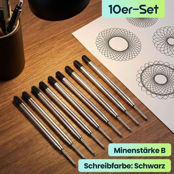 10er-Set Kugelschreiber-Minen in Minenstärke B, Schwarz – Universelle Ersatzminen für Kugelschreiber – Langlebig für Büro und Alltag