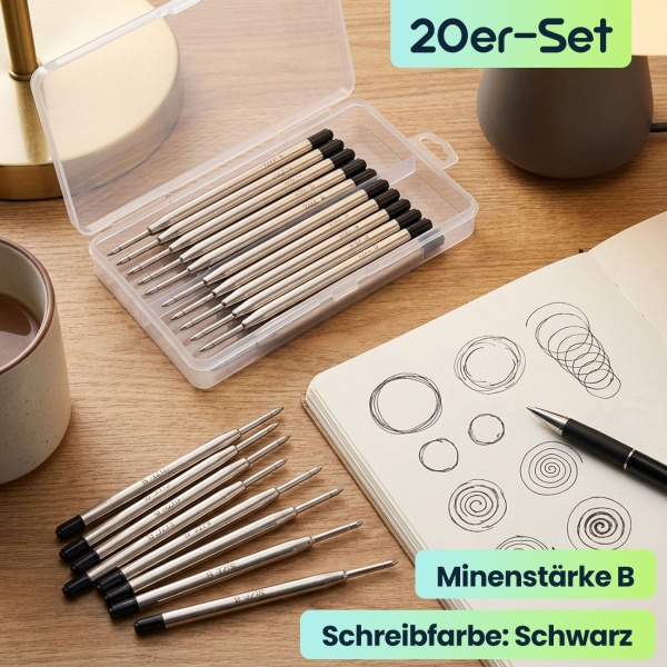 10er-Set Kugelschreiber-Minen in Minenstärke B, Schwarz – Universelle Ersatzminen für Kugelschreiber – Langlebig für Büro und Alltag