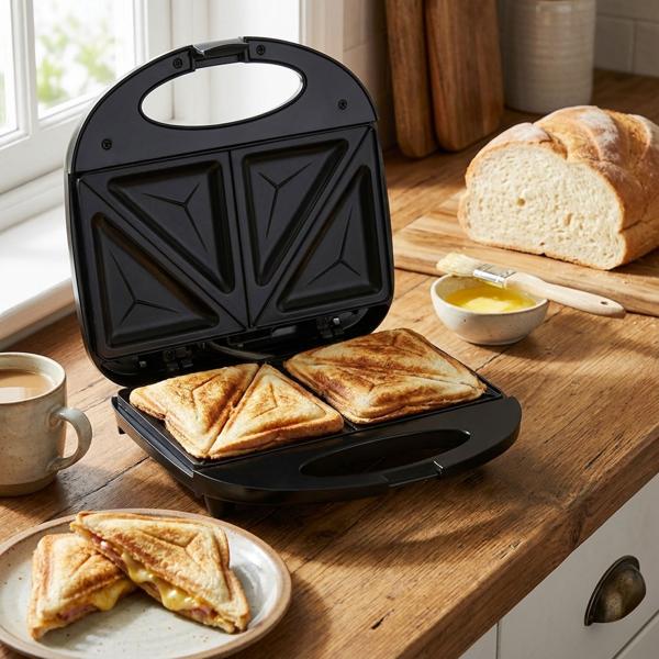 Sandwichmaker für 2 Sandwiches mit 850 Watt Leistung, Antihaftbeschichtung, Cool-Touch-Griff,  Sandwich-Toaster für die schnelle Küche