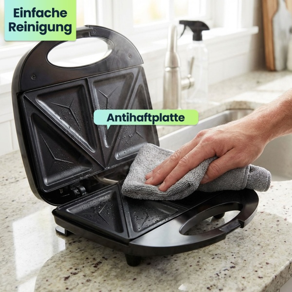 Sandwichmaker für 2 Sandwiches mit 850 Watt Leistung, Antihaftbeschichtung, Cool-Touch-Griff,  Sandwich-Toaster für die schnelle Küche