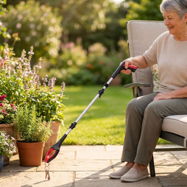 Faltbare Greifzange 92cm aus leichtem Aluminium mit starker Magnetspitze & Antirutsch-Griff – Für Senioren, fürs Bücken, Aufheben, den Garten & mehr