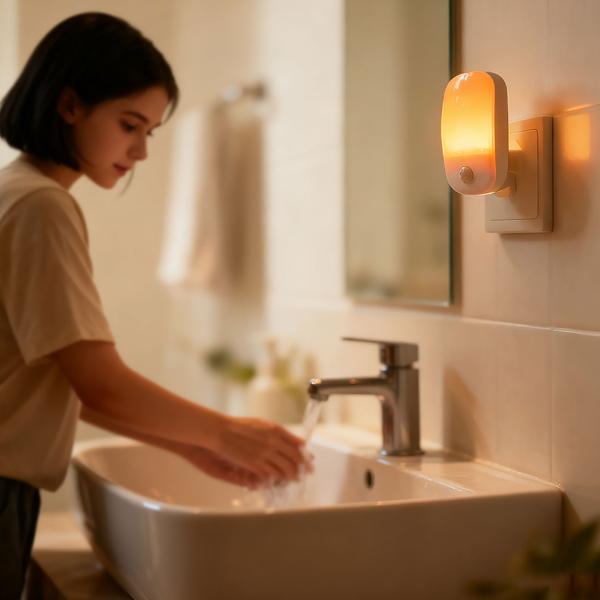 LED Nachtlicht Stecker mit Bewegungsmelder & Dämmerungssensor, Orientierungslicht für die Steckdose, 11 Lm Warmweiss, für Flur, Treppe & Kinderzimmer