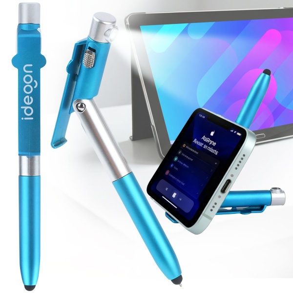 4in1 Kugelschreiber mit LED-Lampe, Touchpen für Tablets & Handy-Ständer Funktion, 5er-Set – Multifunktionsstift Schreibset für Büro, Alltag und Reise
