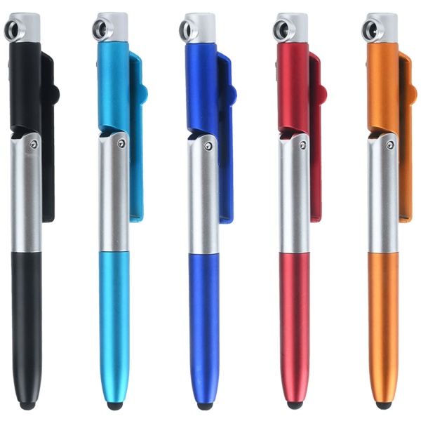 4in1 Kugelschreiber mit LED-Lampe, Touchpen für Tablets & Handy-Ständer Funktion, 5er-Set – Multifunktionsstift Schreibset für Büro, Alltag und Reise