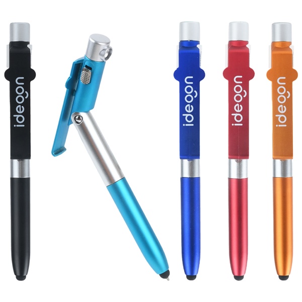 4in1 Kugelschreiber mit LED-Lampe, Touchpen für Tablets & Handy-Ständer Funktion, 5er-Set – Multifunktionsstift Schreibset für Büro, Alltag und Reise