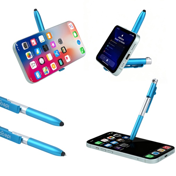 4in1 Kugelschreiber mit LED-Lampe, Touchpen für Tablets & Handy-Ständer Funktion, 5er-Set – Multifunktionsstift Schreibset für Büro, Alltag und Reise