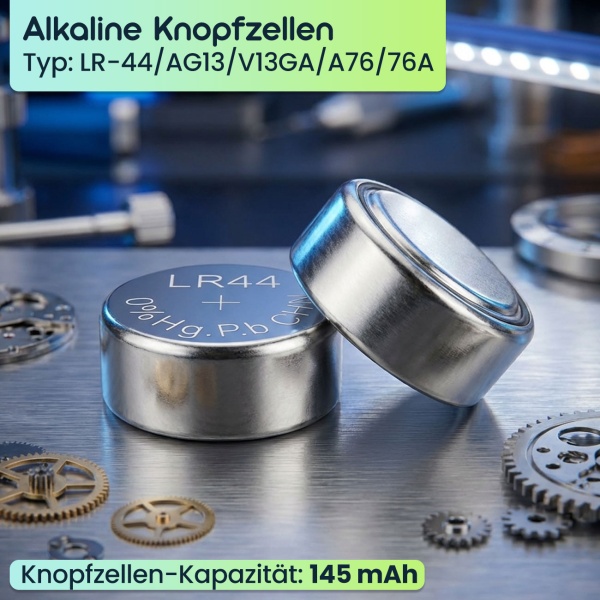 10er-Spar-Set LR44 AG13 Alkaline Knopfzellen 1,5V Batterien, 145 mAh hohe Kapazität, langlebige Uhrenbatterien für Spielzeug und Taschenrechner