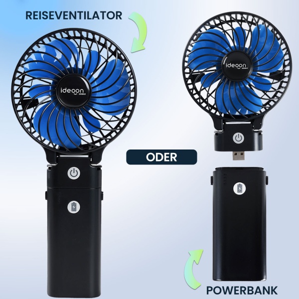Leistungsstarker Akku Handventilator 5200mAh Powerbank Tischventilator: USB Reiseventilator, 3 Stufen, Tragbarer Mini Ventilator