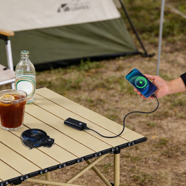 Leistungsstarker Akku Handventilator 5200mAh Powerbank Tischventilator: USB Reiseventilator, 3 Stufen, Tragbarer Mini Ventilator