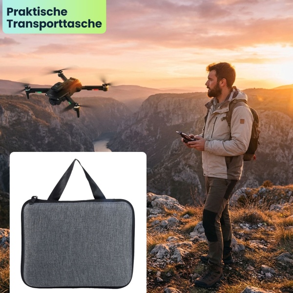 Faltbarer RC-WLAN-Quadrocopter mit HD-Kamera, Hinderniserkennung & Zusatz-Akku - Brushless Drohne C0 für Anfänger, 80m Reichweite, App