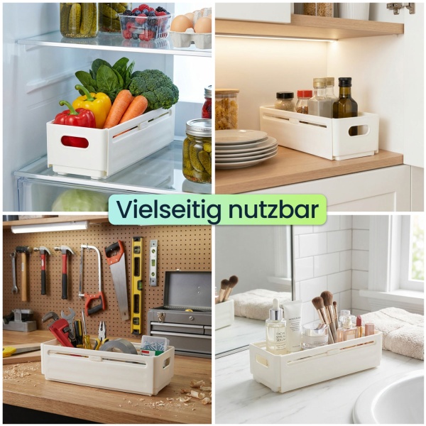 12er-Set Küchenschrank-Organizer Ausziehbar (28-48 cm) – Anpassbarer Regal-Einsatz für Ordnung in Schrank & Kühlschrank – Faltbar, Weiss
