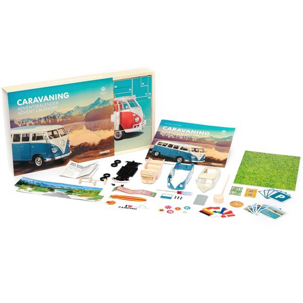 Caravaning Adventskalender mit VW Bulli T1 Modellauto Bausatz 1:24 – Inkl. grossformatigem Buch; das perfekte Geschenk für Camping-Fans