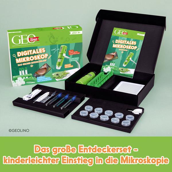 GEOlino Digitales Mikroskop - Digitalmikroskop für Kinder ab 8 Jahren, 1000-fache Vergrösserung, inkl. Zubehör & Forscherbuch