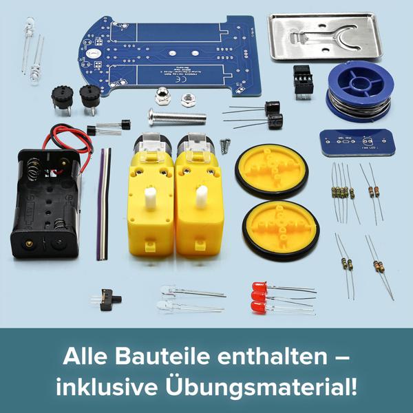Roboter-Lötwerkstatt Komplettset: Spannender Lernbausatz für Anfänger - Lötkolben, Lötzinn & Fährtenleser-Roboter – ab 14 Jahre