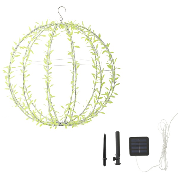 4er-Set Solar Leuchtkugel im Blätterdesign - Ø40cm Gartenkugel mit 144 warmweissen LEDs - IP44 Aussenleuchte inkl. Erdspiess, S-Haken und Solarpanel
