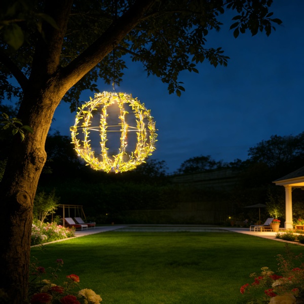 4er-Set Solar Leuchtkugel im Blätterdesign - Ø40cm Gartenkugel mit 144 warmweissen LEDs - IP44 Aussenleuchte inkl. Erdspiess, S-Haken und Solarpanel