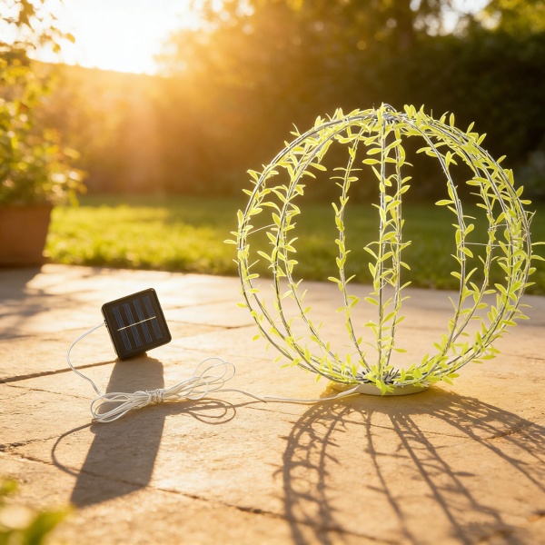 4er-Set Solar Leuchtkugel im Blätterdesign - Ø40cm Gartenkugel mit 144 warmweissen LEDs - IP44 Aussenleuchte inkl. Erdspiess, S-Haken und Solarpanel