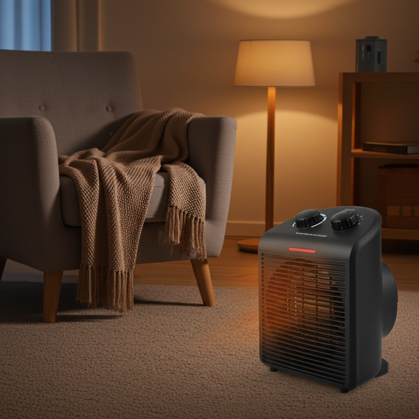 Heizlüfter mit Thermostat, schwarz - Mobiles Heizgerät mit 2 Heizstufen & Kaltluft, Überhitzungs- & Kippschutz