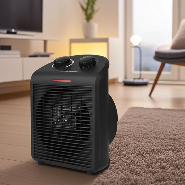 Heizlüfter mit Thermostat, schwarz - Mobiles Heizgerät mit 2 Heizstufen & Kaltluft, Überhitzungs- & Kippschutz