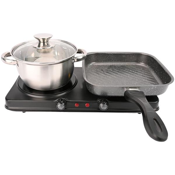 Glaskeramik Doppelkochplatte, 2 Kochfelder 16,4 & 18,8 cm, mobil - tragbar, 2.000 W, schnelles Aufheizen, ideal für Camping, Garten und Zuhause 