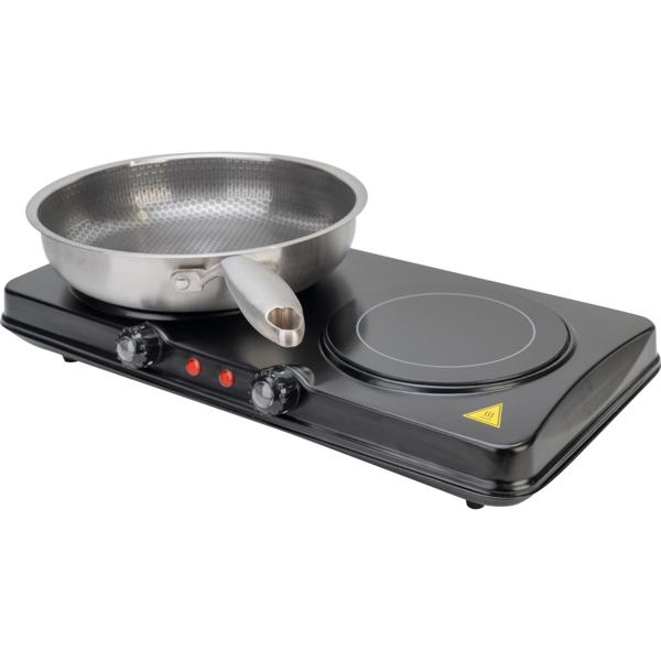 Glaskeramik Doppelkochplatte, 2 Kochfelder 16,4 & 18,8 cm, mobil - tragbar, 2.000 W, schnelles Aufheizen, ideal für Camping, Garten und Zuhause 