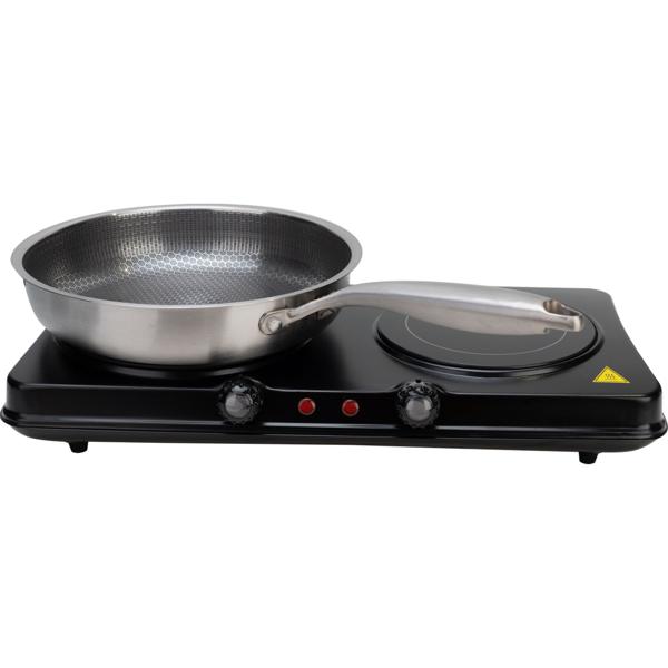 Glaskeramik Doppelkochplatte, 2 Kochfelder 16,4 & 18,8 cm, mobil - tragbar, 2.000 W, schnelles Aufheizen, ideal für Camping, Garten und Zuhause 