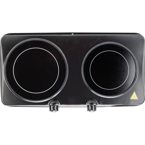 Glaskeramik Doppelkochplatte, 2 Kochfelder 16,4 & 18,8 cm, mobil - tragbar, 2.000 W, schnelles Aufheizen, ideal für Camping, Garten und Zuhause 