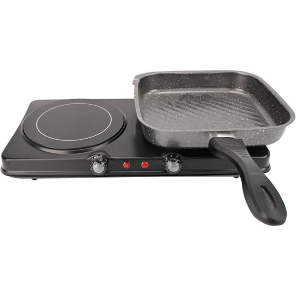 Glaskeramik Doppelkochplatte, 2 Kochfelder 16,4 & 18,8 cm, mobil - tragbar, 2.000 W, schnelles Aufheizen, ideal für Camping, Garten und Zuhause 