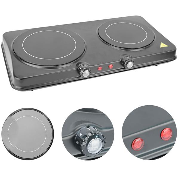 Glaskeramik Doppelkochplatte, 2 Kochfelder 16,4 & 18,8 cm, mobil - tragbar, 2.000 W, schnelles Aufheizen, ideal für Camping, Garten und Zuhause 